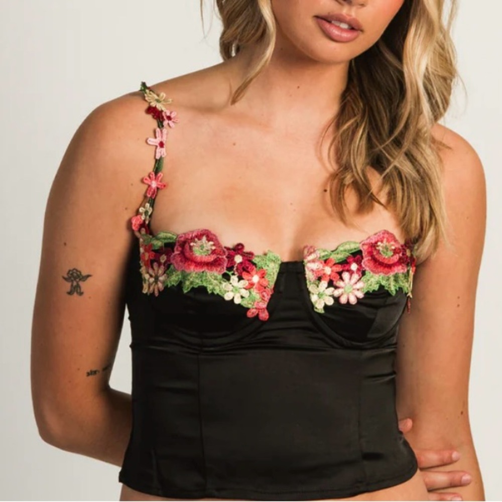 Princess Polly Black Floral Bustier Top
